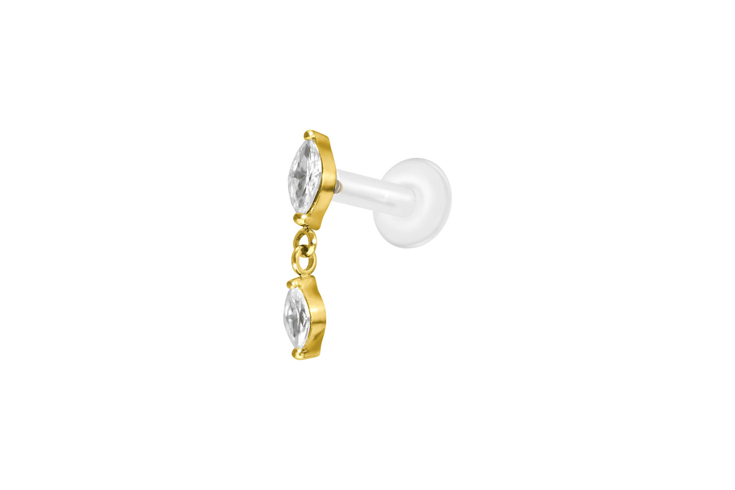 PTFE Labret Piercing mit Innengewinde + Titan-Aufsatz 2 KRISTALLTROPFEN